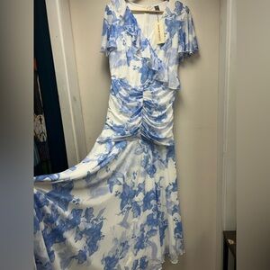 NWT SHEIN Blue Floral Flutter Sleeve Dress XL